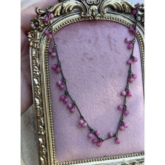 Sterling Silver Chain Necklace with Pink Multi Gemstone Beads - Picture 2 of 5
